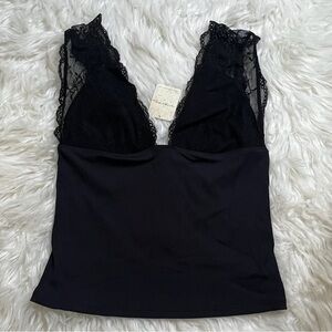 Free People Black Lace Trim Tank Top CB254